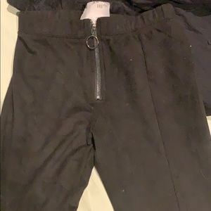 Suede zipper pants